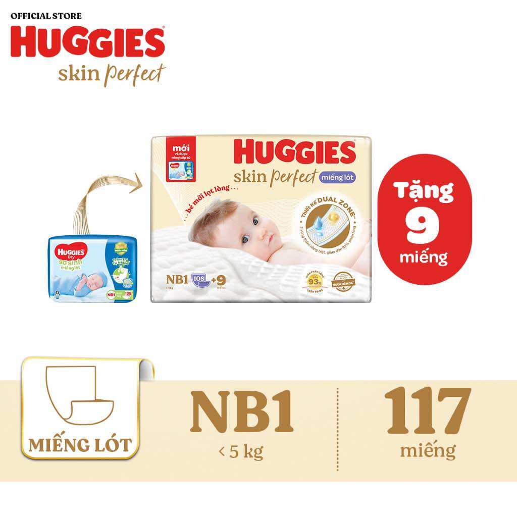 Miếng lót sơ sinh huggies nb1 108+9 miếng nb64+6 miếng 108+8 dán