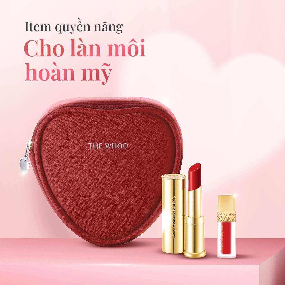 Set son dưỡng môi chống nắng whoo mi lip balm spf10 pink -red - wine red 3,3g 💝 son kem lì 2,1g. date 2026