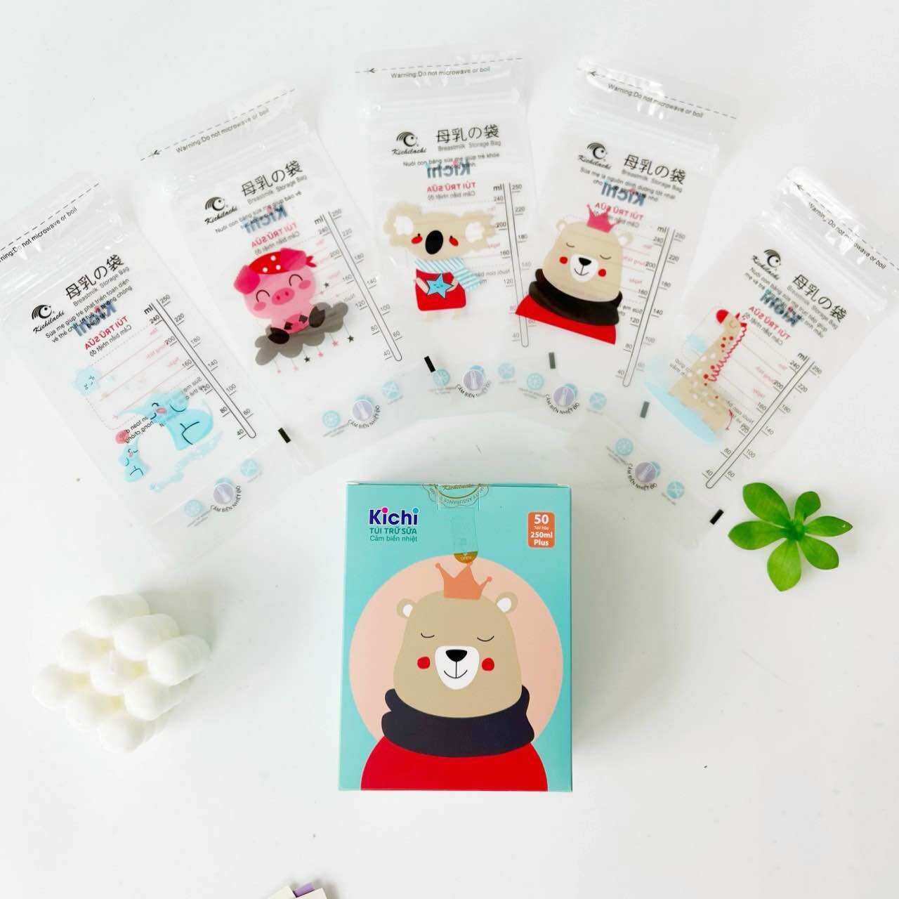 2 hộp /combo 100 túi trữ sữa mẹ 250ml cảm ứng nhiệt hình voi kichilachi kichi k50 kc k510