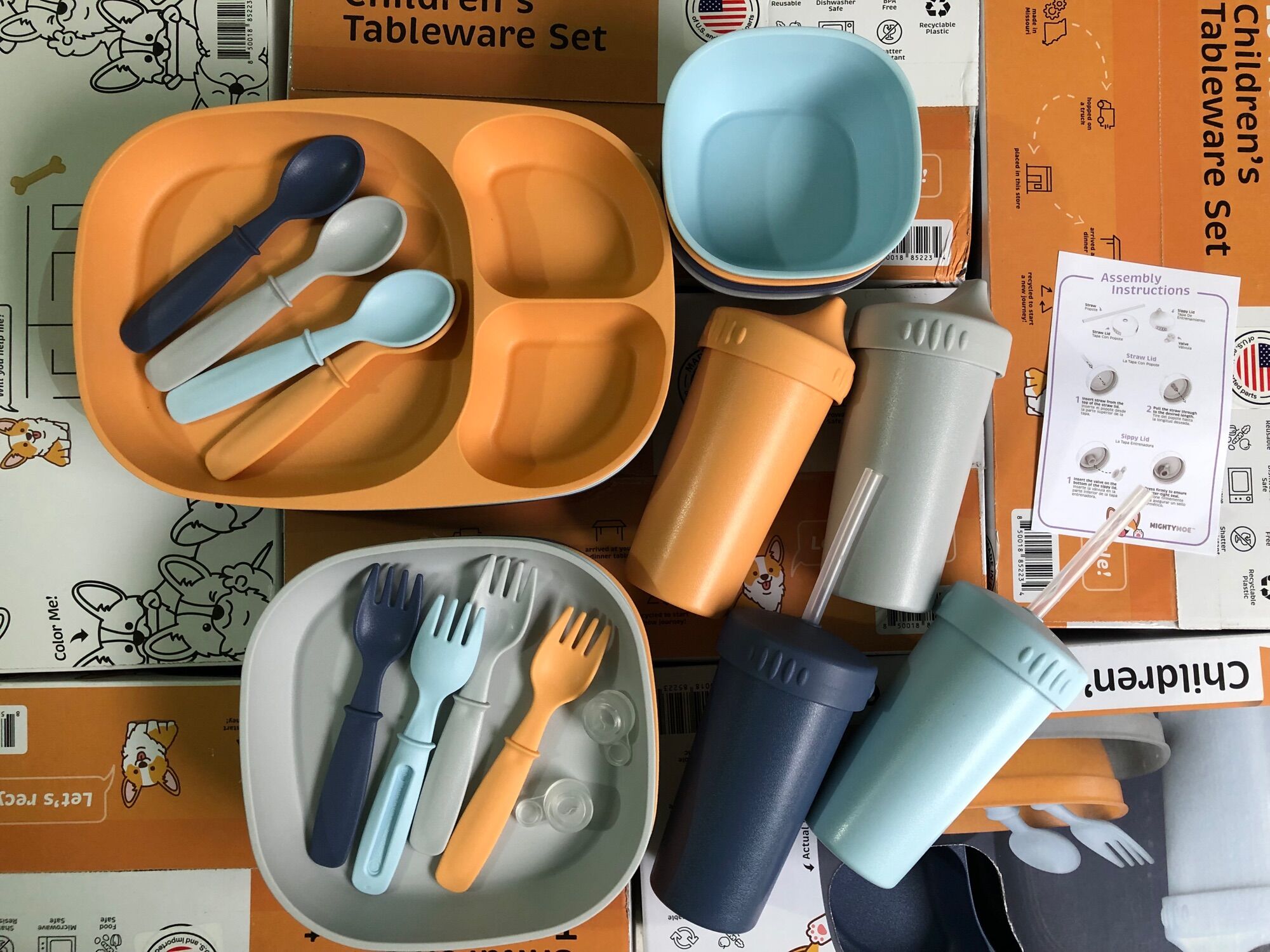 🍁 bộ chén dĩa ly ăn dặm cho bé mighty moe children's tableware set 28 piece 🍁
