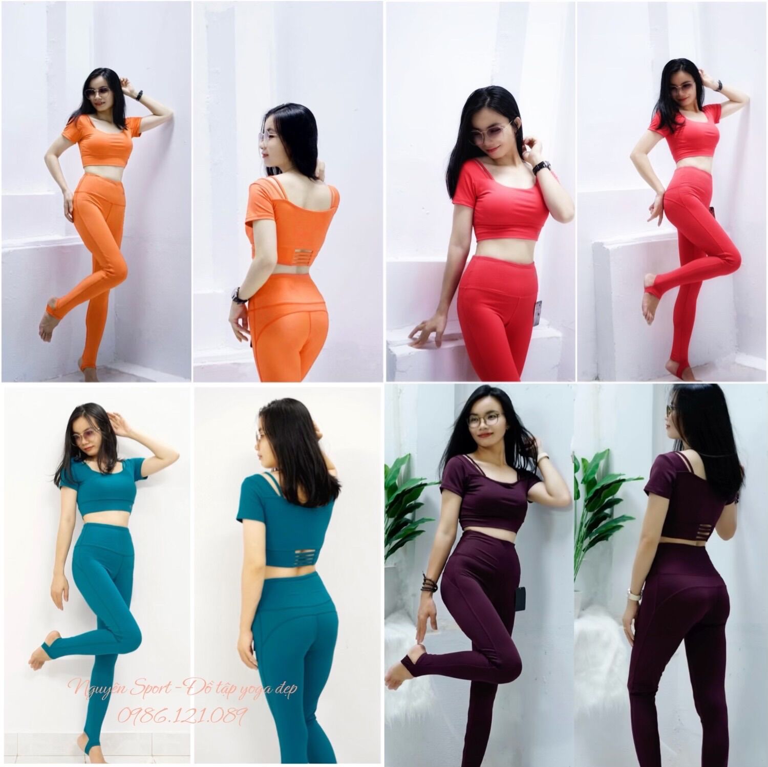 Set đồ tập yoga áo croptop-quần giẫm gót kín đáo, co giãn,sẵn mút nâng ngực