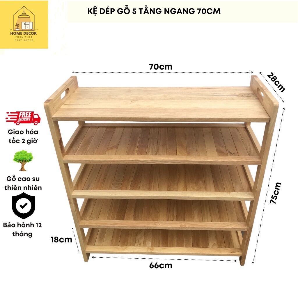 Kệ dép gỗ ngang 64cm/70cm - 3, 4, 5, 6 tầng - Sản phẩm gỗ tự nhiên