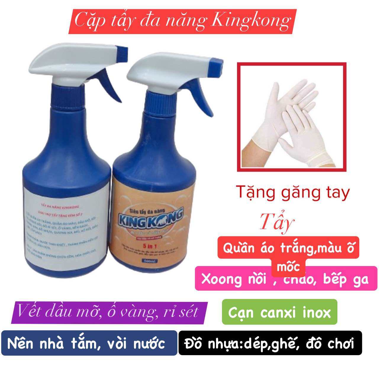 [ Tặng găng tay ] Cặp siêu Tẩy đa năng Kingkong tẩy xoong, nồi, chảo, bếp ga, đồ nhựa, quần áo, cạn 