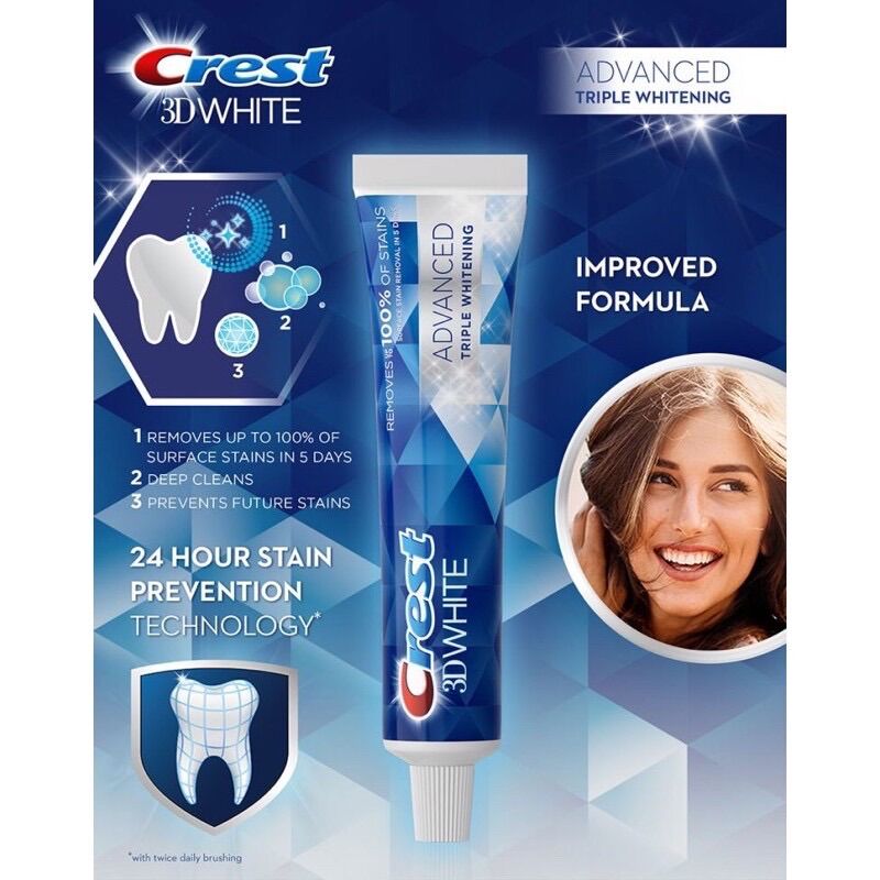 Kem đánh răng Crest 3D White Pro Advanced Whitening 147g của Mỹ