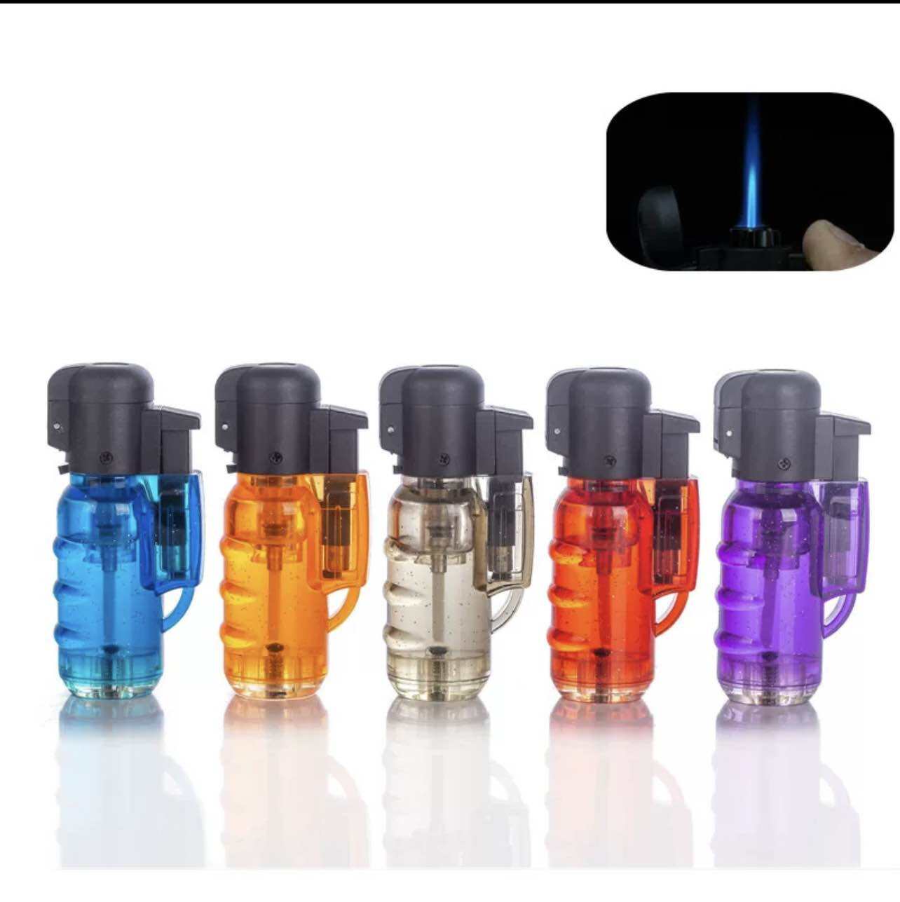 Combo 5cái Hộp Quẹt bật lửa khò hình trụ tia xanh chống gió nhiều màu trong suốt tia lửa thẳng, nạp gas lại được khi hết