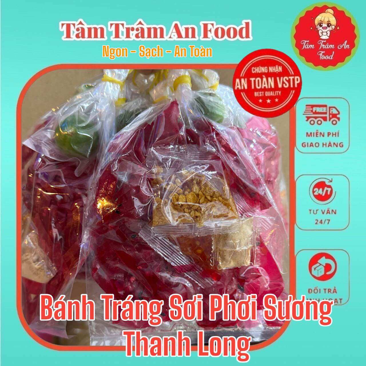 Xâu Bánh Tráng Sợi Thanh Long Phơi Sương Ớt Rim tỏi phi muối sặc Tắc Mềm dẻo ngon