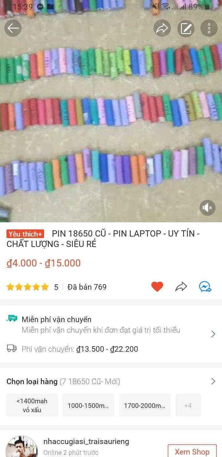 BÁO GIÁ PIN LAPTOP RẺ | Shopee Lazada Sendo Tiki mới nhất 8 PIN 18650 CŨ - PIN LAPTOP - UY TÍN - CHẤT LƯỢNG - SIÊU RẺ