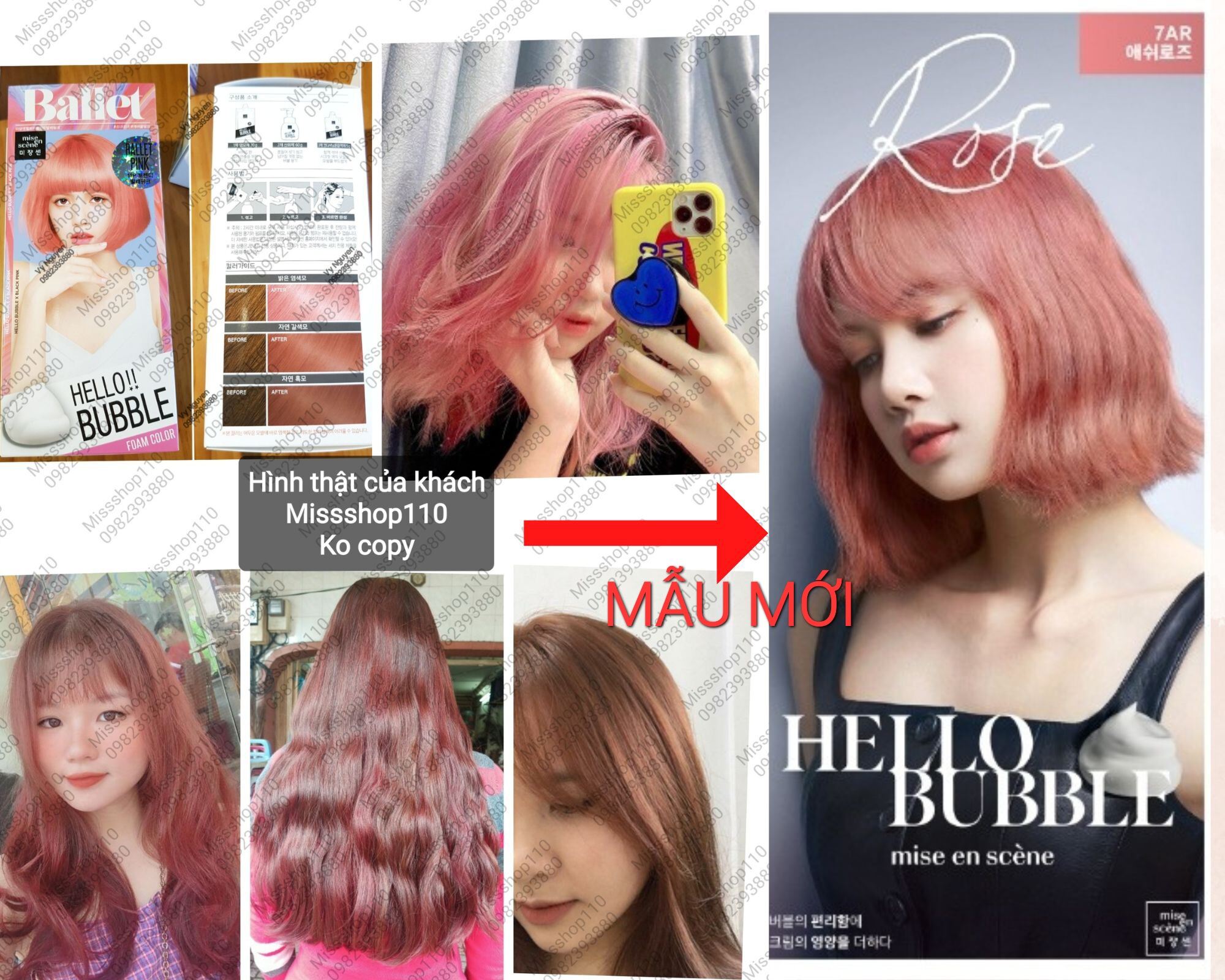 MẪU 2022 Thuốc nhuộm tóc dạng bọt Hello Bubble BLACKPINK 7AR HỒNG KHÓI