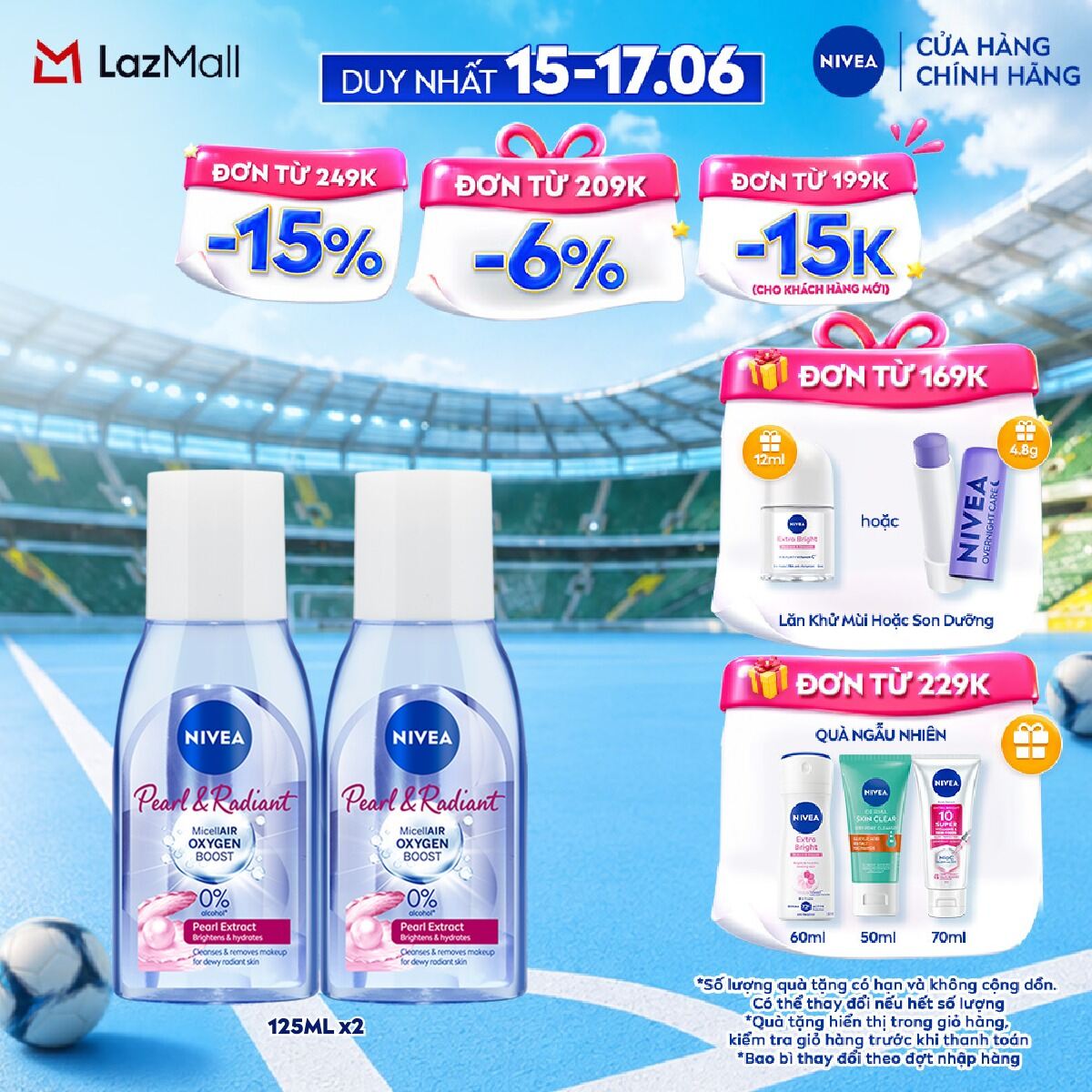Bộ 2 Nước Tẩy Trang NIVEA Pearl  Radiant Micellair Oxygen Boost Micellar Water (125 ml) - 84910x2