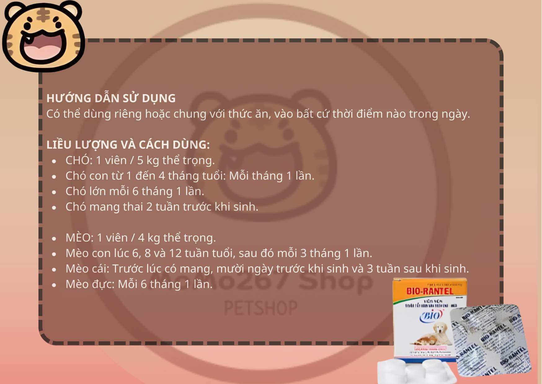 [Có sẵn] 1 viên BIO RANTEL - Giun chó mèo