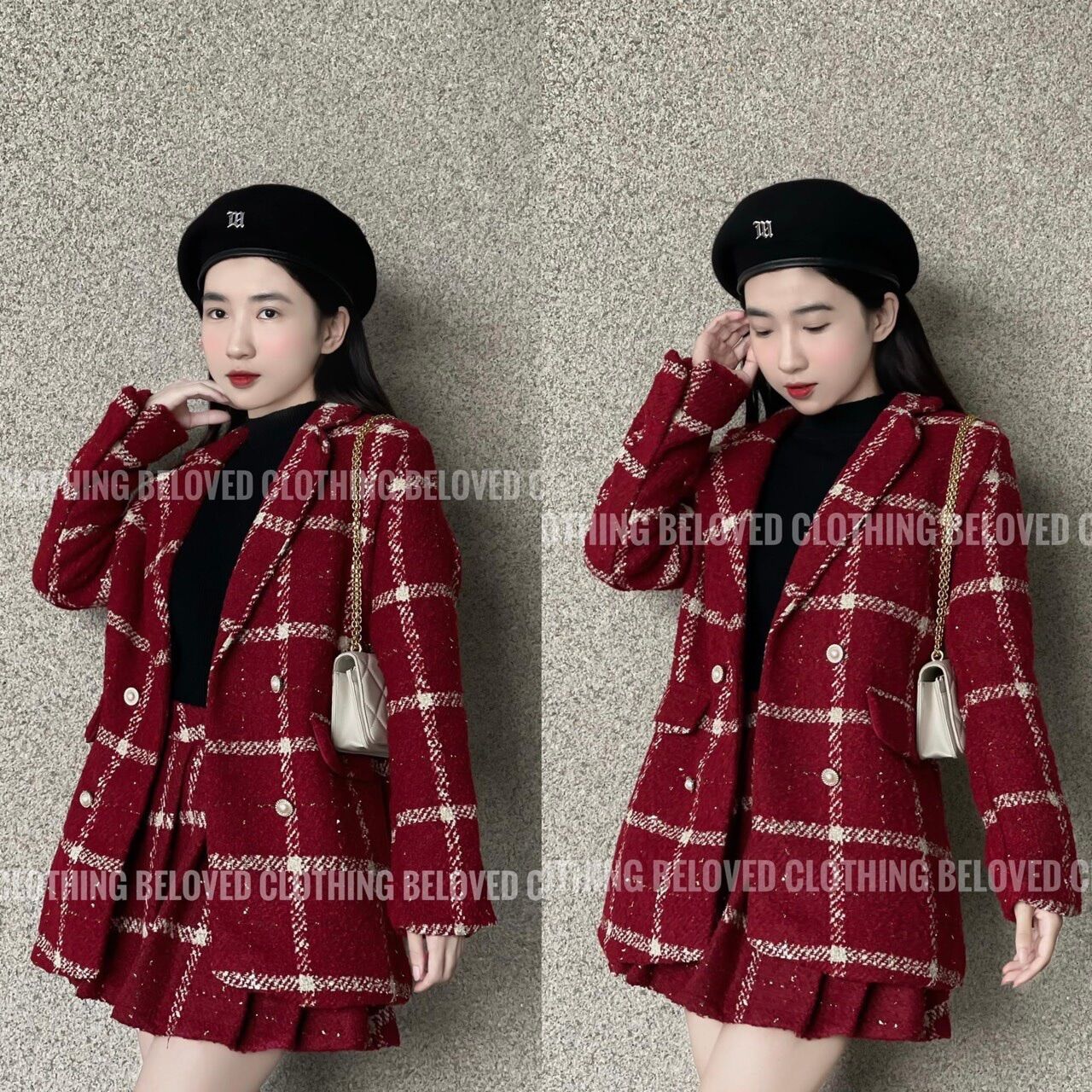 Sét váy dạ đỏ sẵn hàng tl92