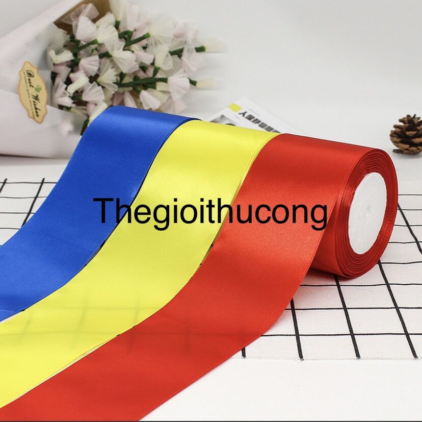 [Bán lẻ ]Ruy băng satin lụa bo viền bản lớn 80mm cao cấp, ribbon, ruybang trang trí