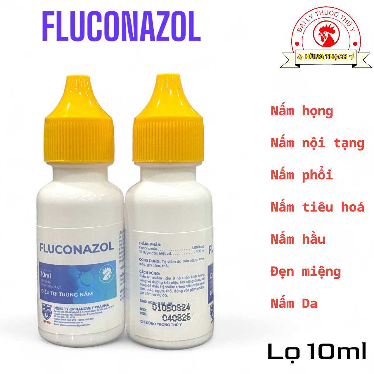 Fluconazol 10ml nấm họng nấm đẹn nấm phổi nấm nội tạng nấm đường ruột cho gà vịt gia cầm