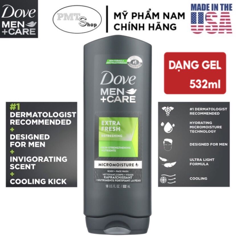 USA Sữa tắm nam 2in1 Dove Men Extra Fresh +CARE 532ml Body & Face Wash - Mỹ thumbnail