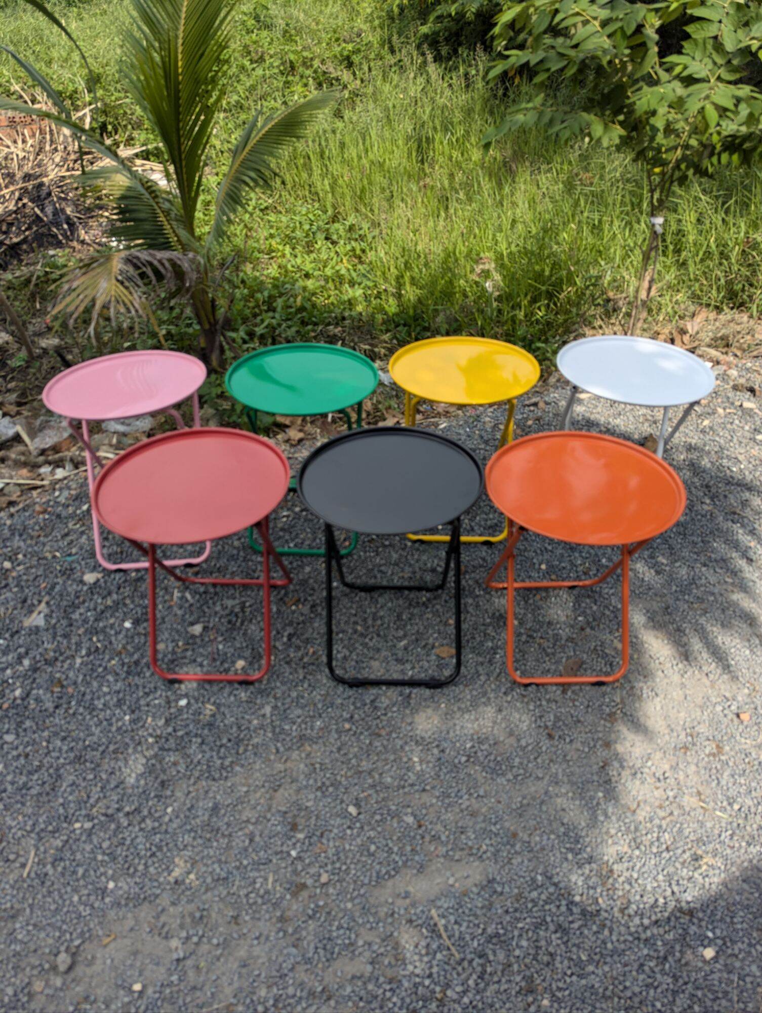 Bàn tròn xếp gọn mặt dính cao 52 cm ( toàn bộ thép)