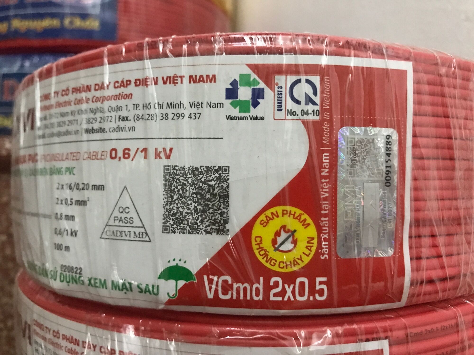 Dây điện Cadivi đôi mềm 2x0.5 (vcmd2x16) Cuộn 100m