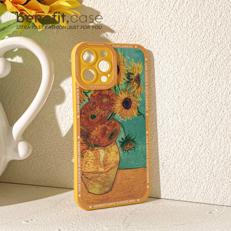 Ốp Điện Thoại Benefit Hoa Hướng Dương Tranh Sơn Dầu Van Gogh 14Promax Dùng Cho Iphone 13Promax Ốp Điện Thoại Nghệ Thuật iPhone 12 Chống Rơi 11 Cá Tính Thiểu Số Xsmax Lỏng R Silicone 8plus Mới Nữ