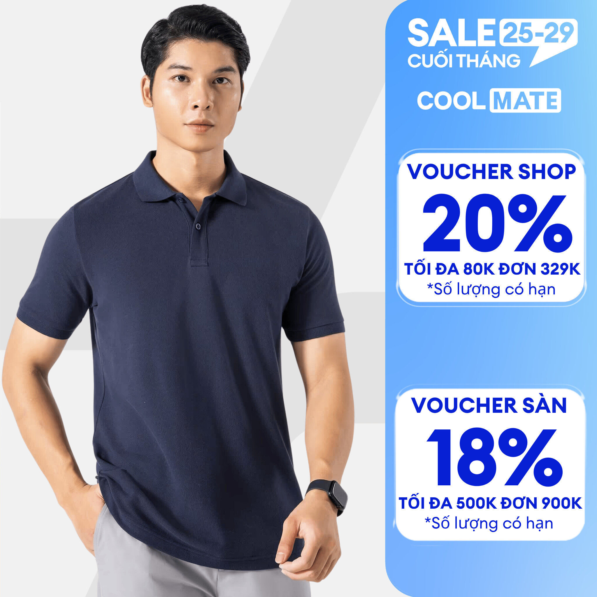 Áo thun nam Basic có cổ, Polo Pique 100% Cotton thoáng mát, thấm hút, ít xù lông - Coolmate