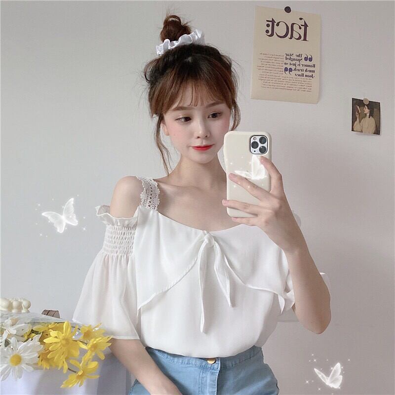 Áo voan trễ vai kiểu Hàn Quốc cực cute