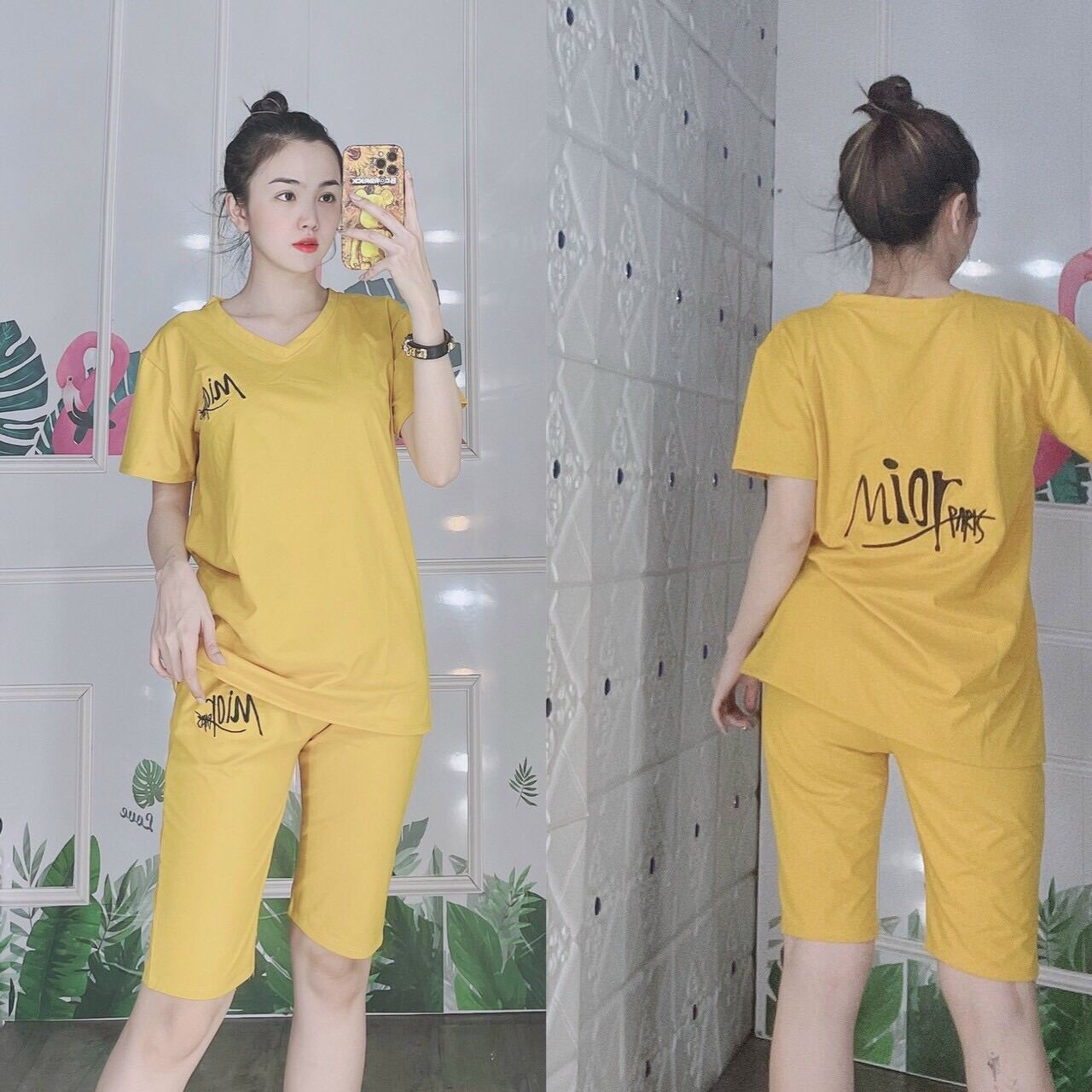 Set bộ đồ bộ lửng mặc nhà thêu hoạ tiết dễ thương