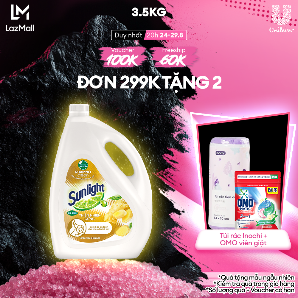 Nước rửa chén Sunlight Thiên Nhiên Gừng 100% Gốc thực vật Chai 3.5kg