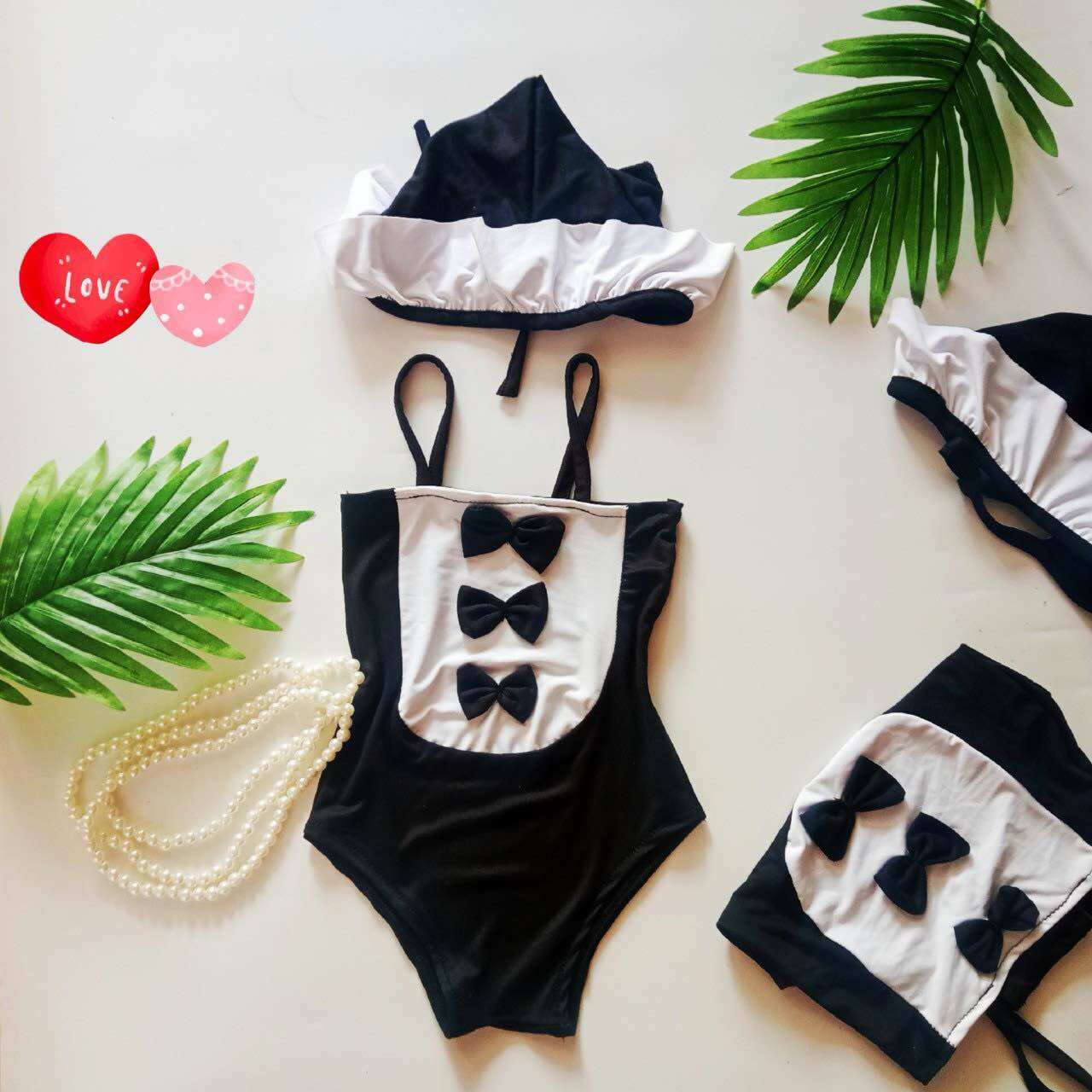 Đồ bơi xinh kèm mũ đính nơ bé gái |bikini liền thân cho bé