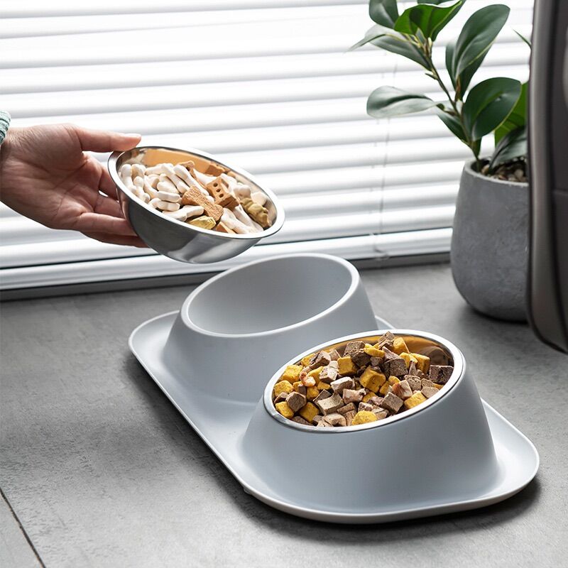 Bát ăn đôi inox chống kiến cho chó mèo