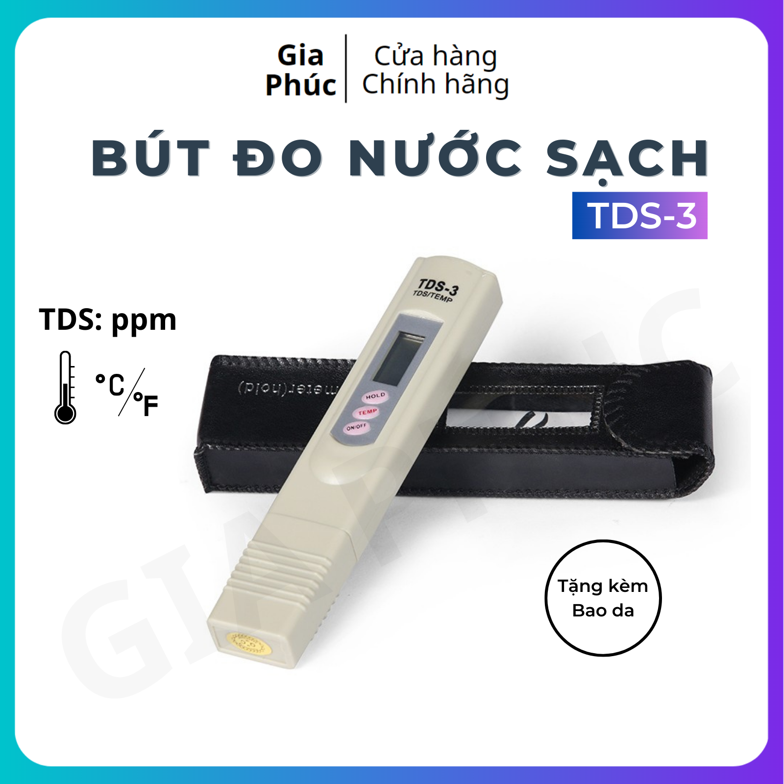Bút đo nước sạch TDS-3, kiểm tra độ tinh khiết của nước, đo nhanh chóng, chính xác - Tặng kèm Bao da