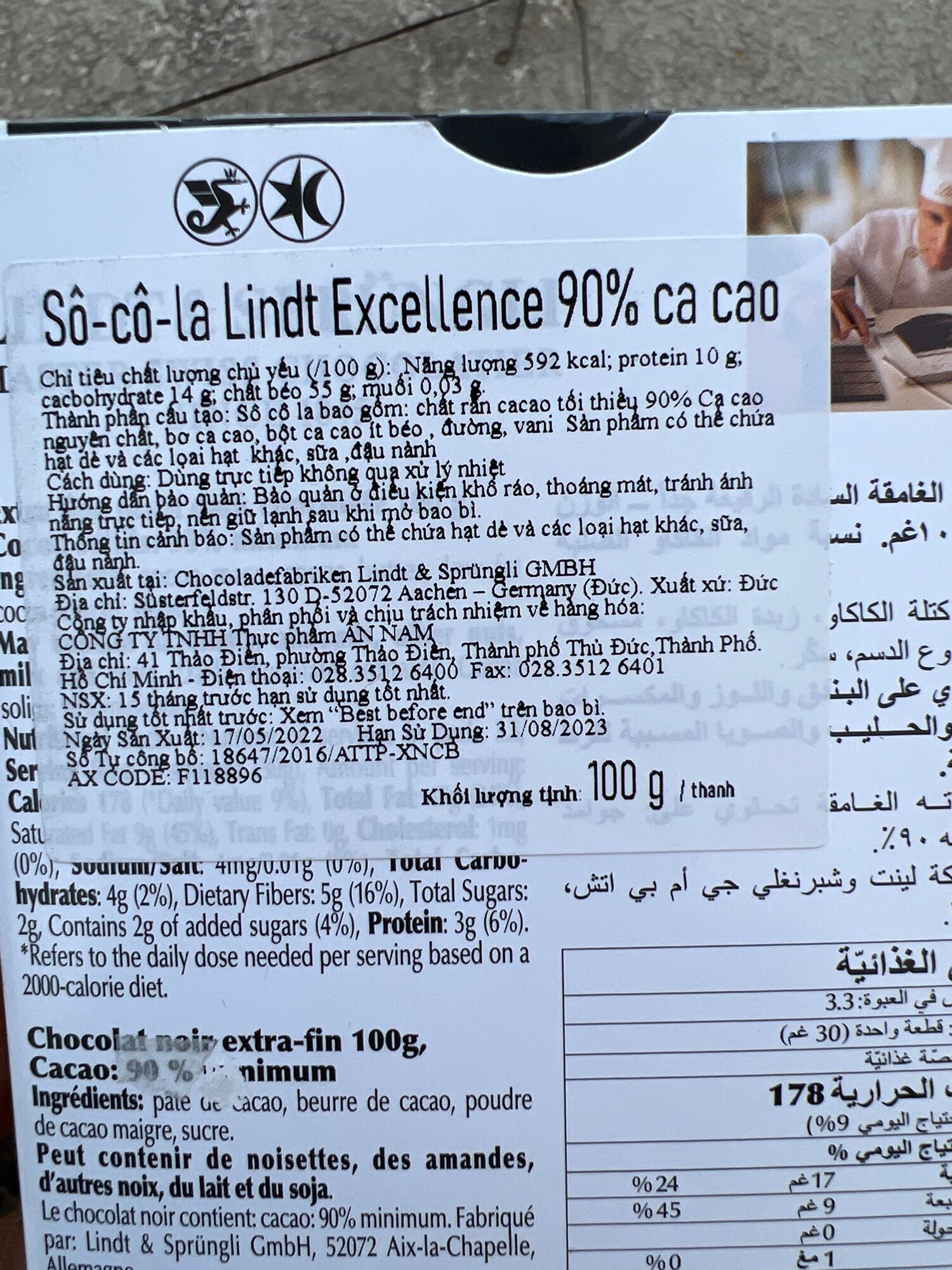 Sôcôla đen Lindt Excellence 90% cacao thanh 100g
