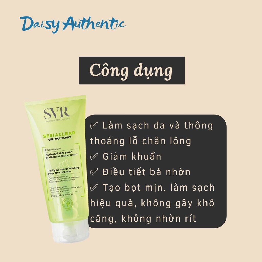 Sữa Rửa Mặt SVR Sebiaclear GEL MOUSSANT cho Da Dầu Mụn 200ml