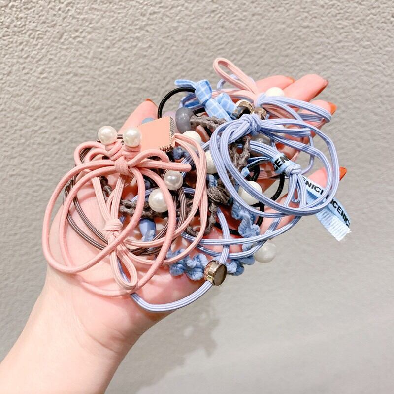 Sét buộc tóc thời trang, Chun buộc tóc tết tóc 5 cái, 10 cái hộp 25 cái