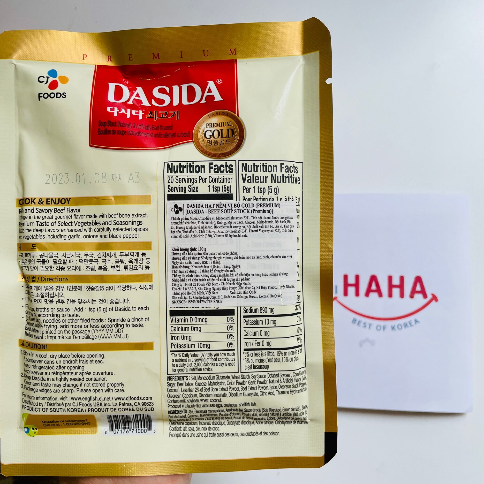 Bột nêm vị bò Hàn Quốc DASIDA Vàng Cao Cấp 100g