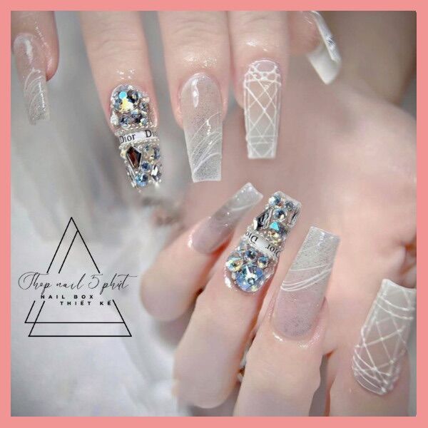 Nail box đính đá - bộ 24 móng up sơn gel kèm keo dũa