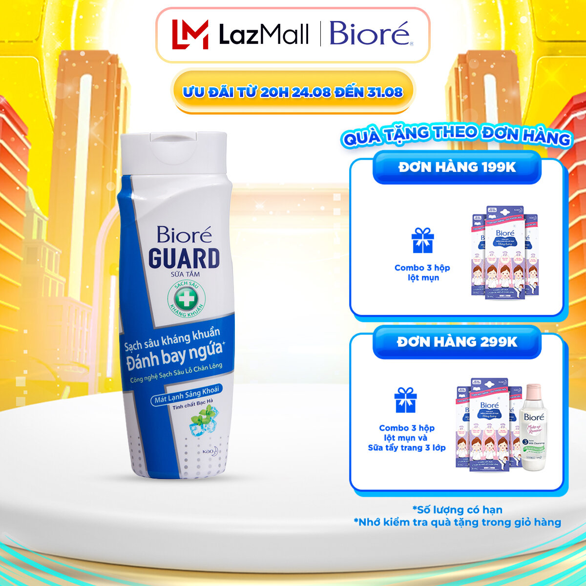 Sữa tắm sạch sâu kháng khuẩn mát lạnh sảng khoái biore guard 220g
