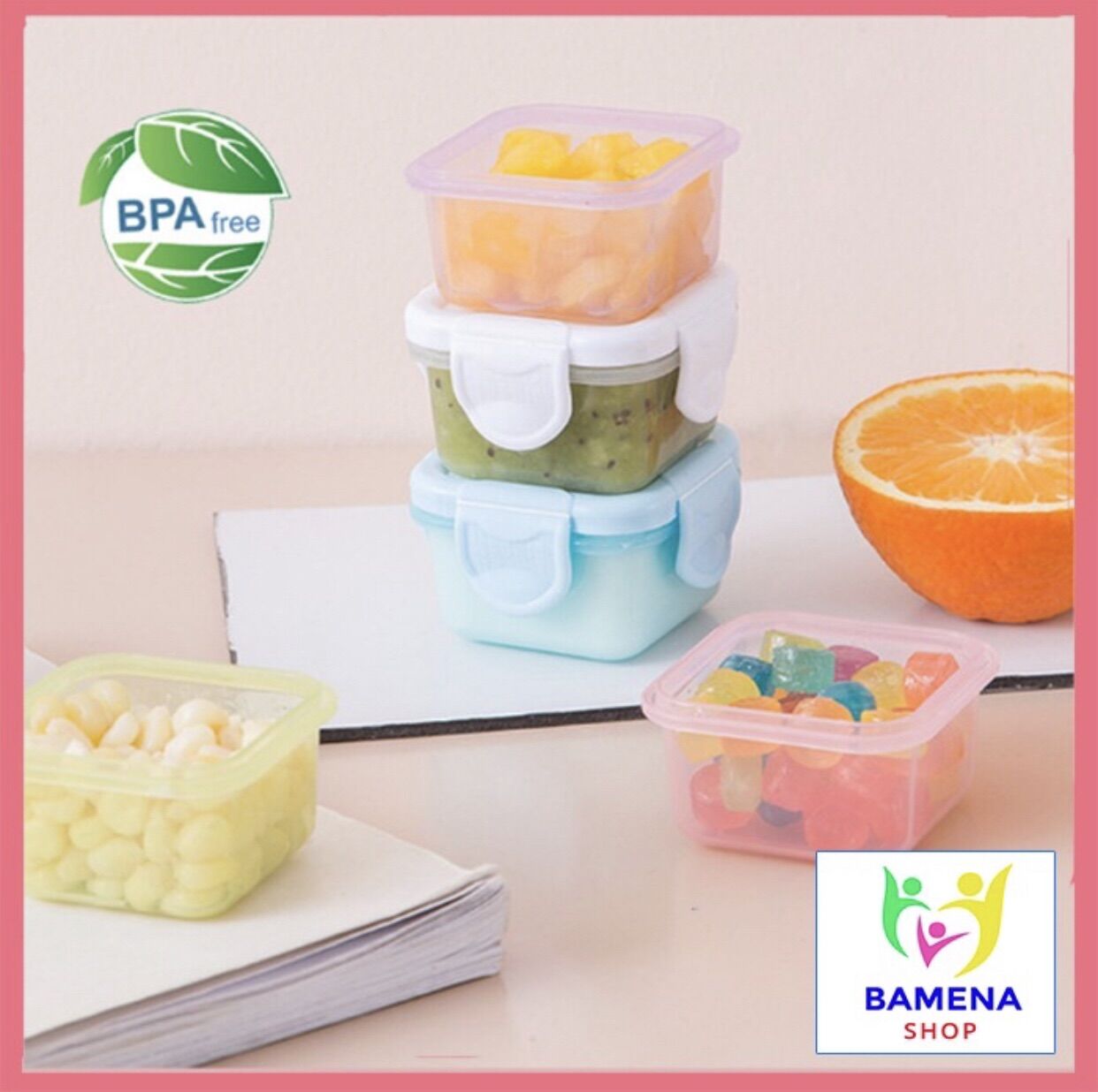 Hộp trữ đông đựng đồ ăn dặm thức ăn cho bé có nắp mini bảo quản an toàn tiện dụng Bamena AD34