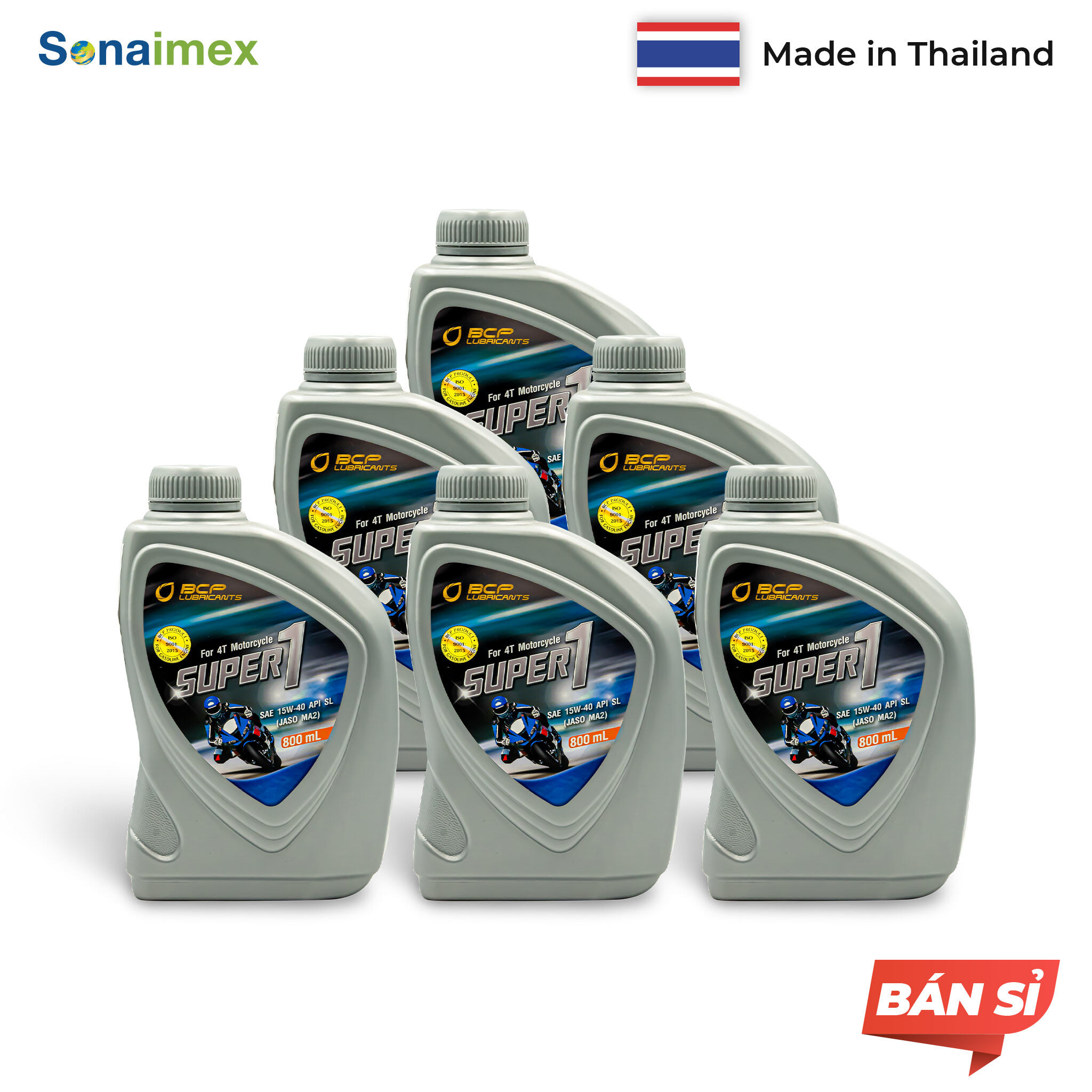 [BÁN SỈ] Thùng 6 chai nhớt xe máy BCP Thái Lan 0.8L - SUPER 1 SAE 15W40, API SL, JASO MA2 dành cho xe số 4 thì