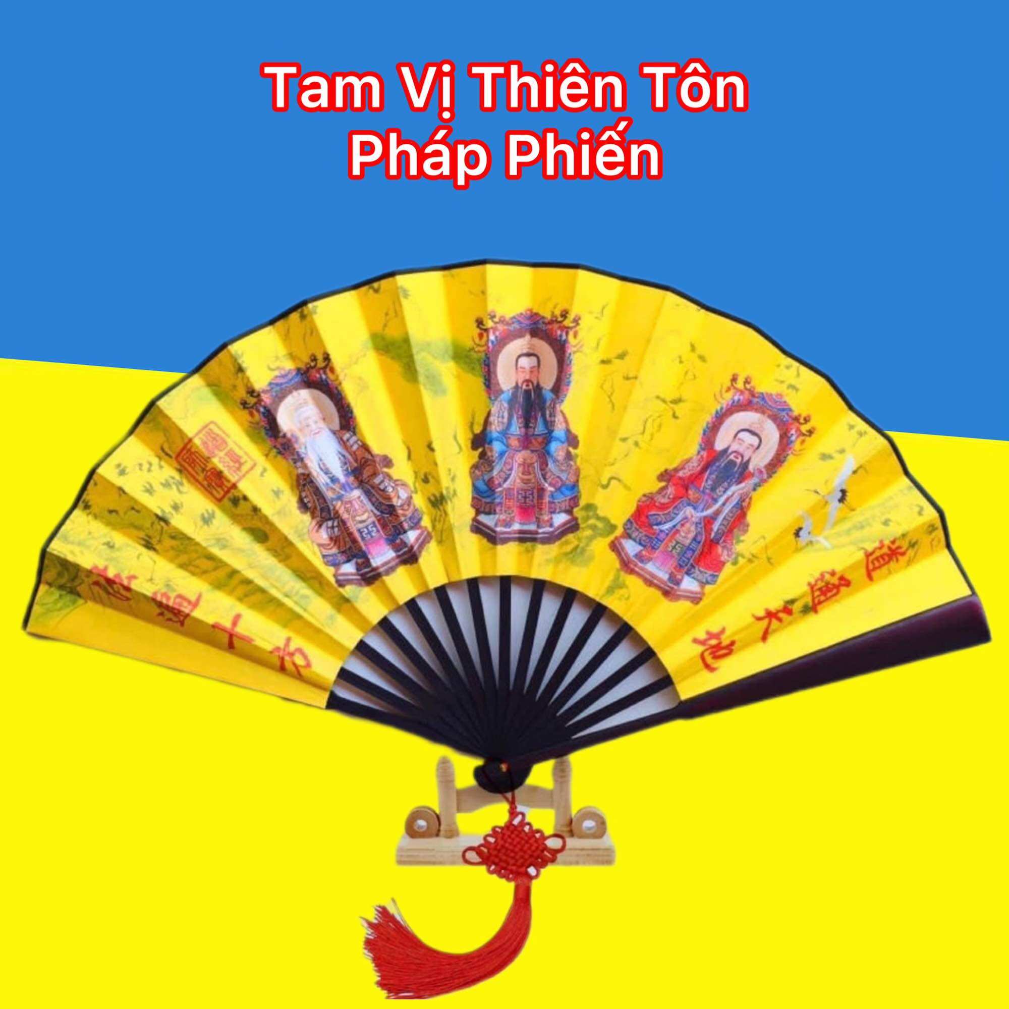 Quạt lụa Tam Thanh Thiên Tôn tặng kèm kệ