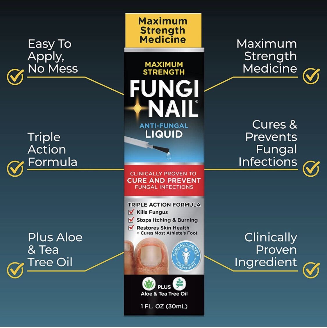 Amazon.com : Fungi-Nail Anti-Fungal Liquid Solution, Kills Fungus That Can  Lead to Nail & Athlete's Foot with Tolnaftate & Clinically Proven to Cure  and Prevent Fungal Infections 1 Fl Oz (Pack of
