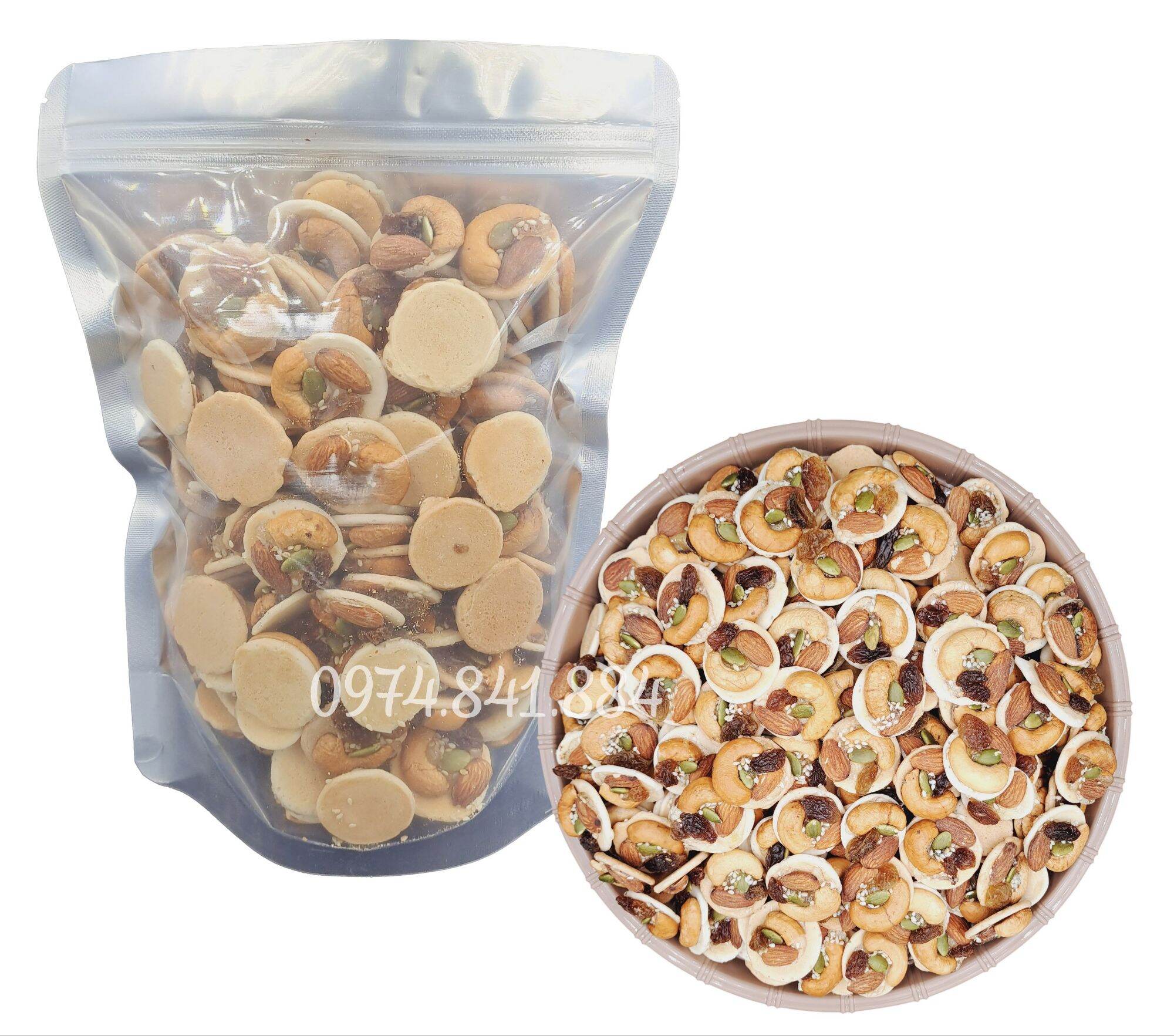 1kg bánh đồng tiền mix các loại hạt (hạt điều hạnh nhân nho mè)- đồ ăn vặt - bách hóa online uy tín