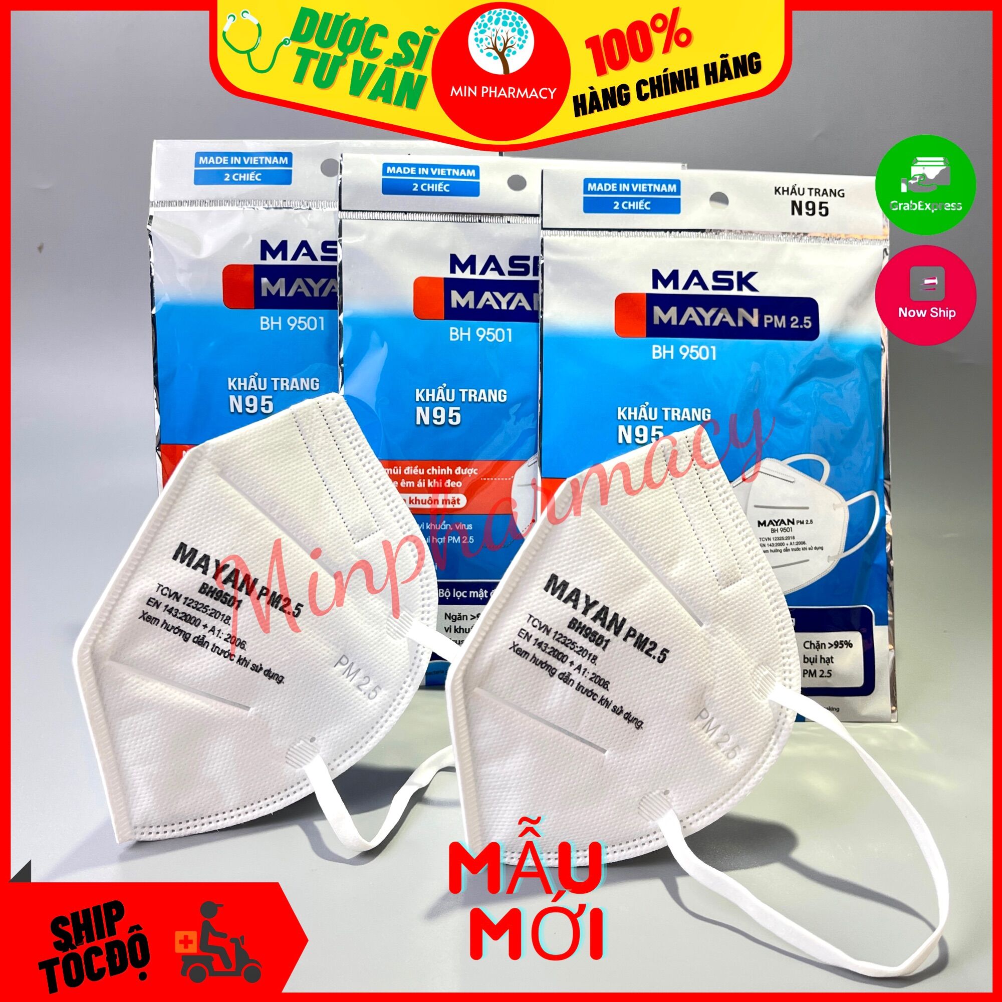 Khẩu trang mayan n95 cao cấp đạt tiêu chuẩn chất lượng pm2.5 bh9501 - minpharmacy