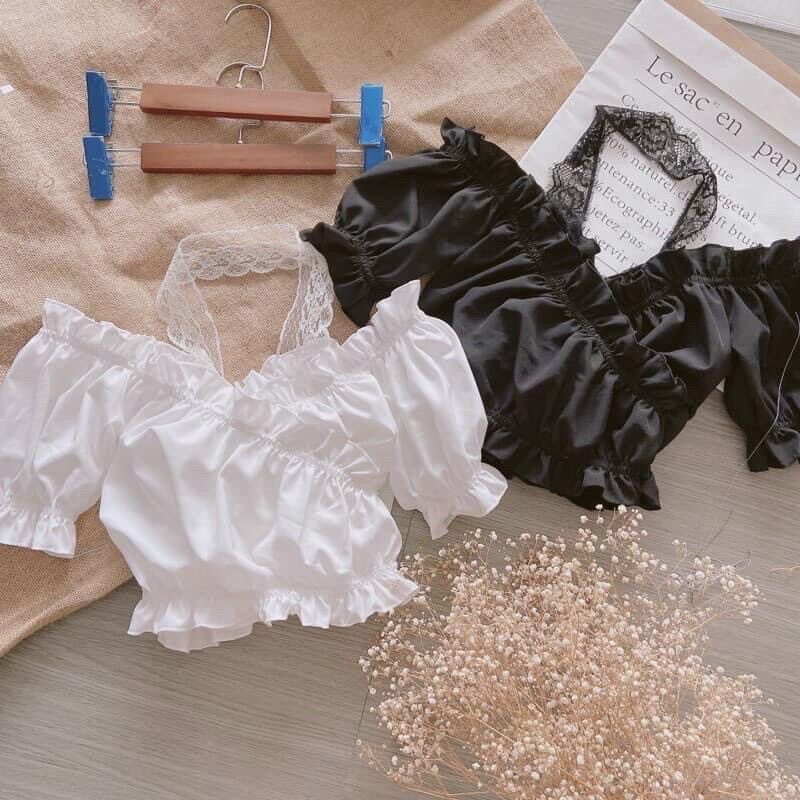 Áo bẹt vai croptop phối dây ren xinh xắn A22+