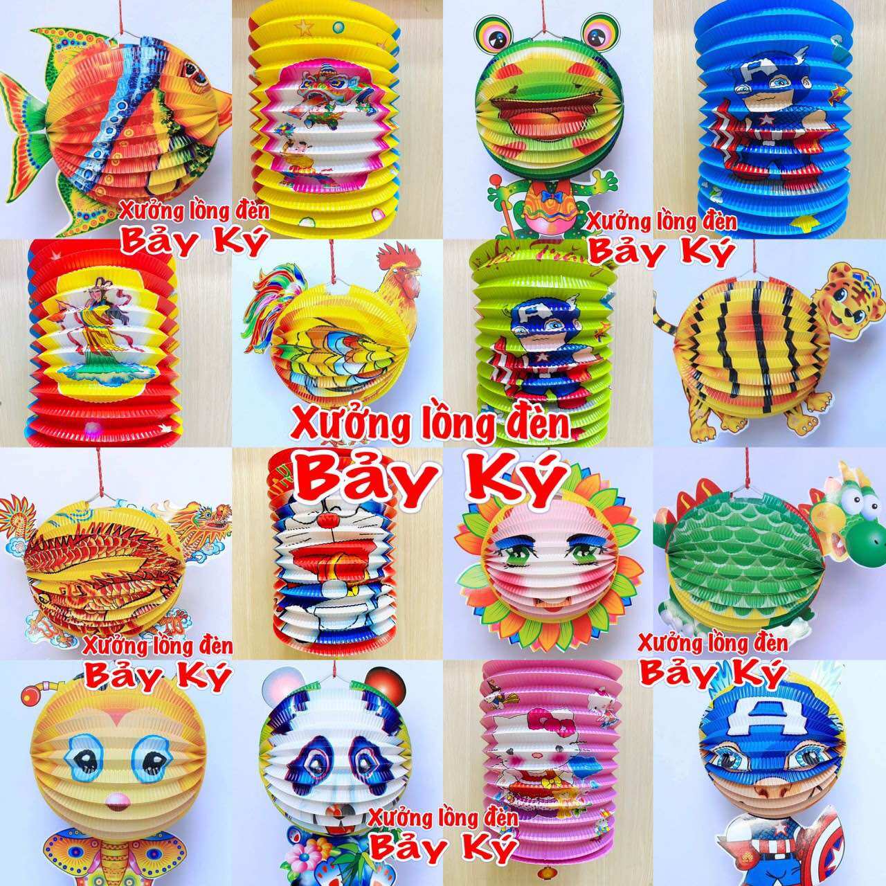 50 cái lồng đèn trung thu hình thú size trung giá rẻ, lồng đèn trung thu giấy xếp truyền thống giá sỉ siêu rẻ