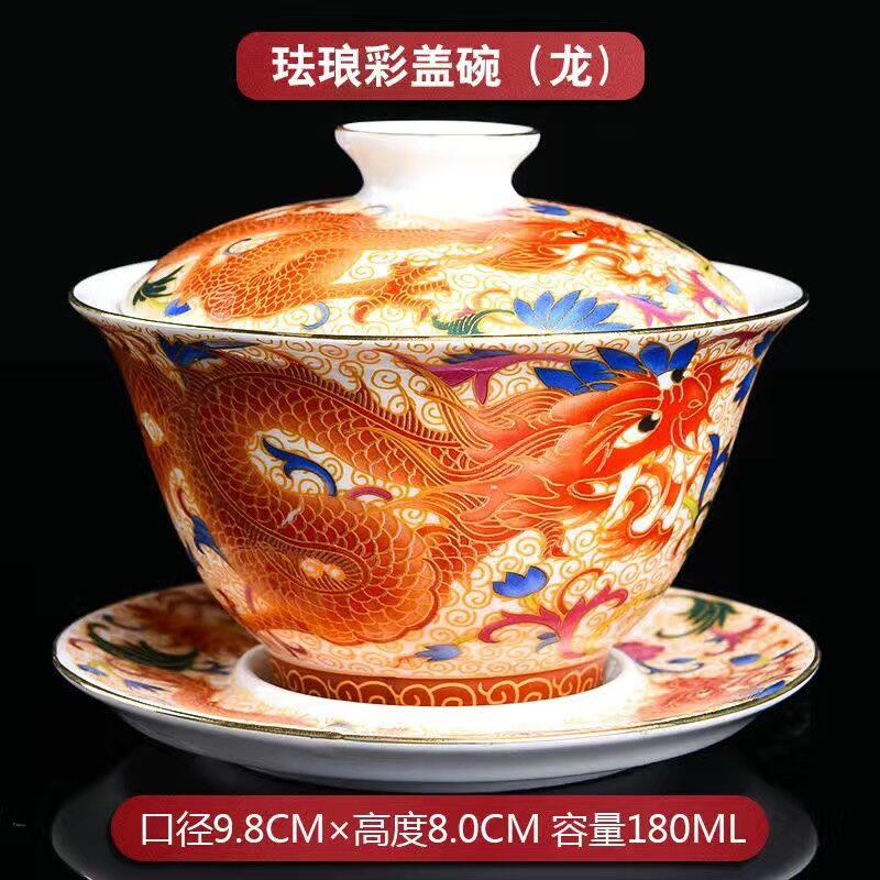 Cốc trà bát có nắp màu cỡ lớn tráng men bát trà gốm sứ bát có nắp tam tài gốm sứ bộ trà kungfu pha trà đám cưới