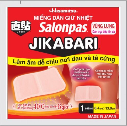 Miếng dán giữ nhiệt salonpas jikabari : giảm đau bụng kinh. giữ âm cơ thể khi lạnh.