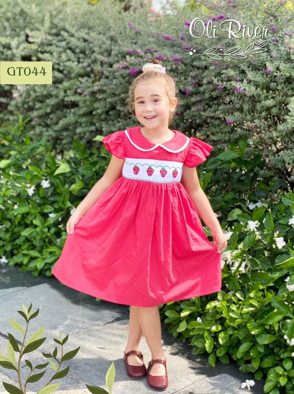 ĐẦM SMOCK CỔ SEN THÊU DÂU TÂY 
