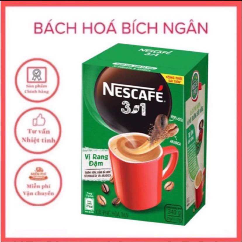 Cà phê hòa tan nescafe 3in1 vị rang đậm hộp xanh
