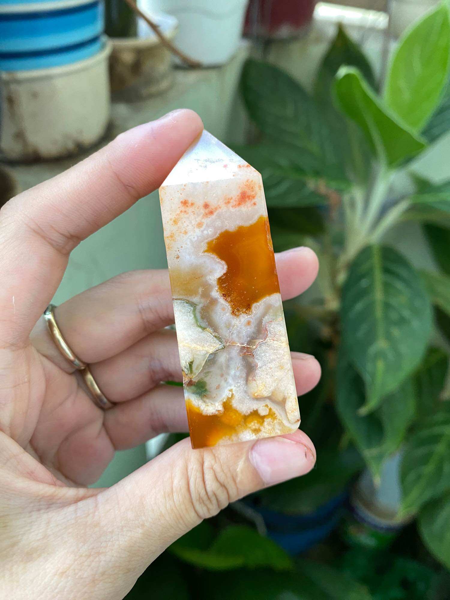 Cherry Blossom/ Flower Agate - Trụ đá mã não hoa anh đào tự nhiên cam đào - Healing Natural Crystals @gocdoquyen