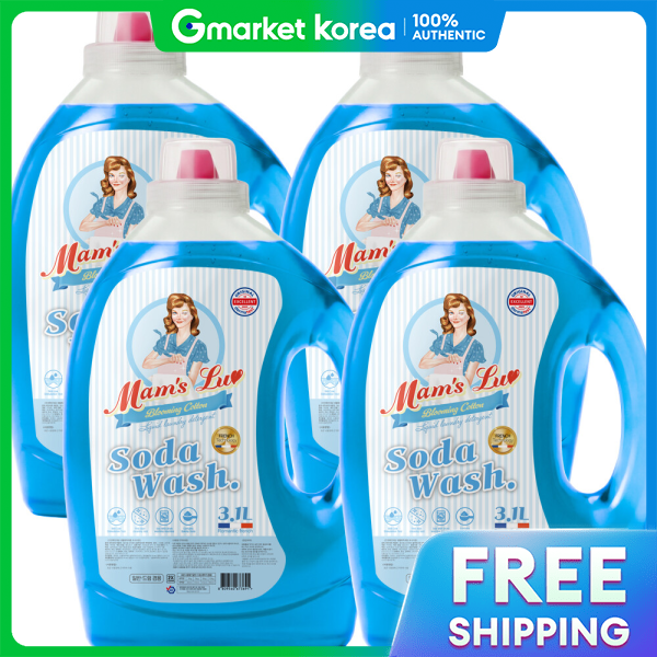 Nước giặt Mamsureop Soda Wash Blooming Cotton baking soda 3.1L x 4 chai, giặt phơi trong nhà, chất