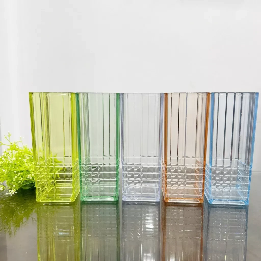 Lọ hoa bình hoa vuông giả thủy tinh cao cấp 9x23cm
