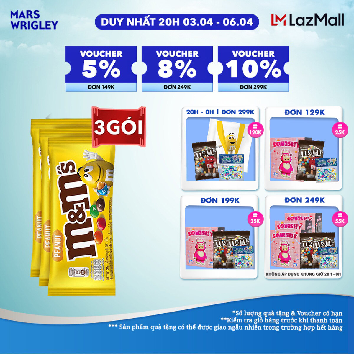 Combo 3 gói Kẹo Sô Cô La Đậu Phộng M&M'S 37g